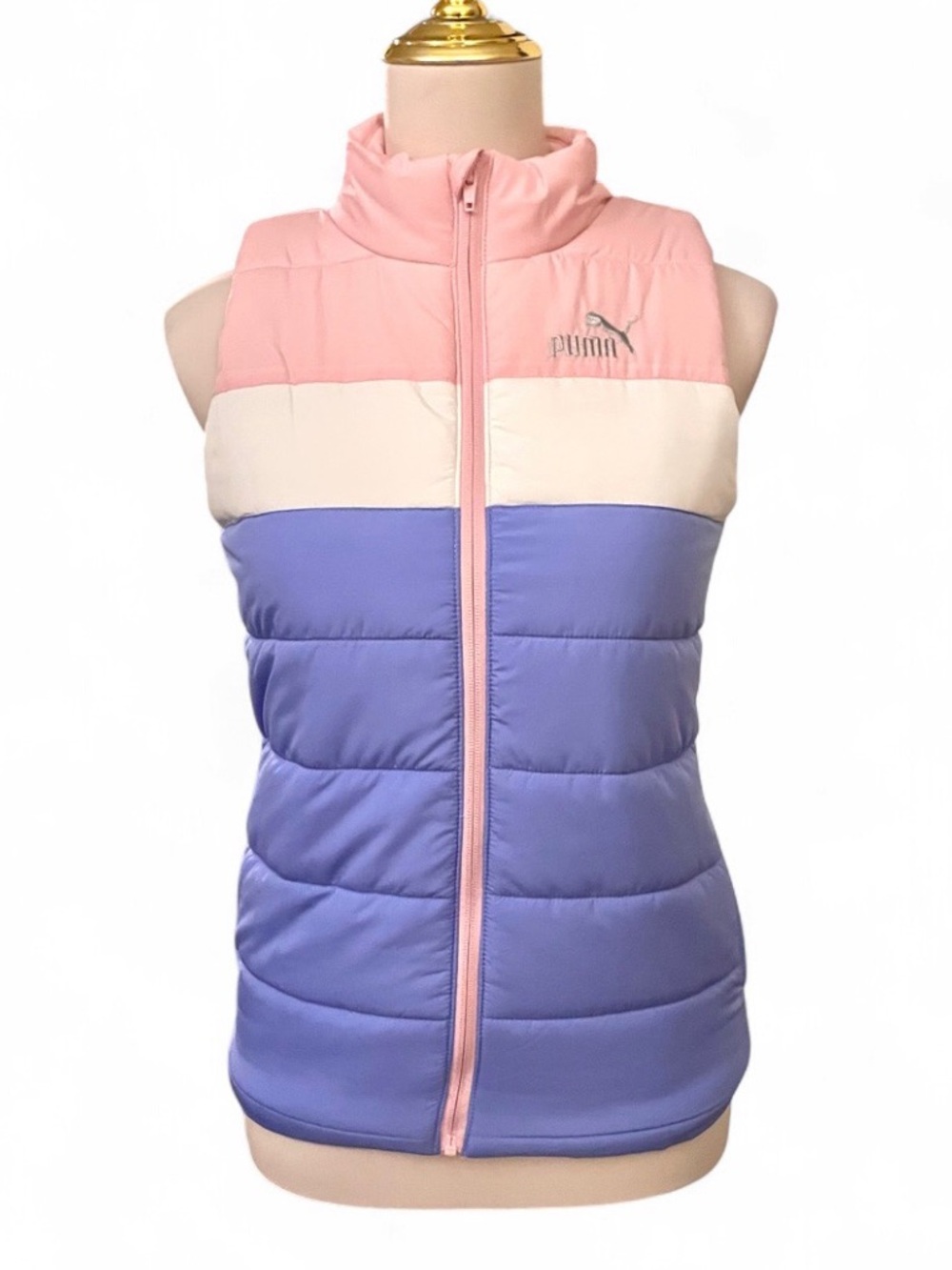 Puma Girls Colorblock Puffer Vest Pink Purple Size M 10/12